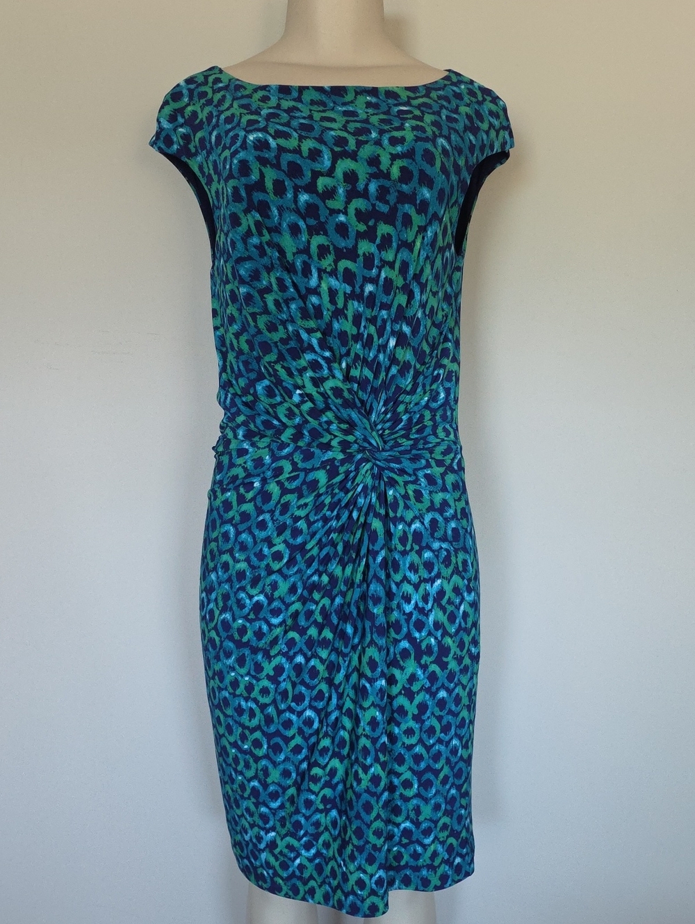 Lauren Ralph Lauren navy blue/green knotted front circle print dress-12